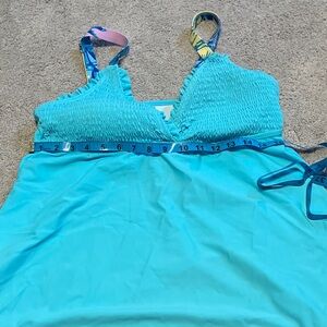 Womens Tankini Bathing Suit Top XL Turquoise Blue
